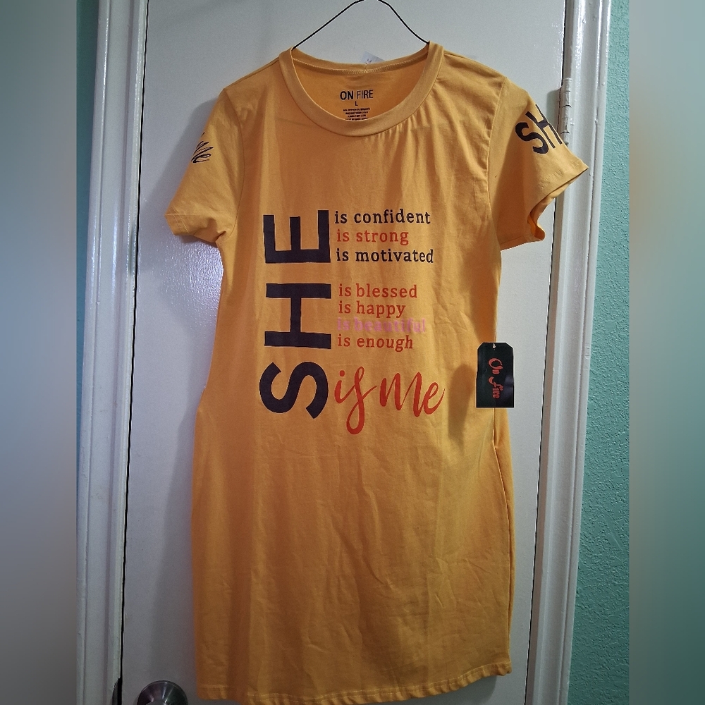 On Fire Yellow Motivational T-Shirt Dress
